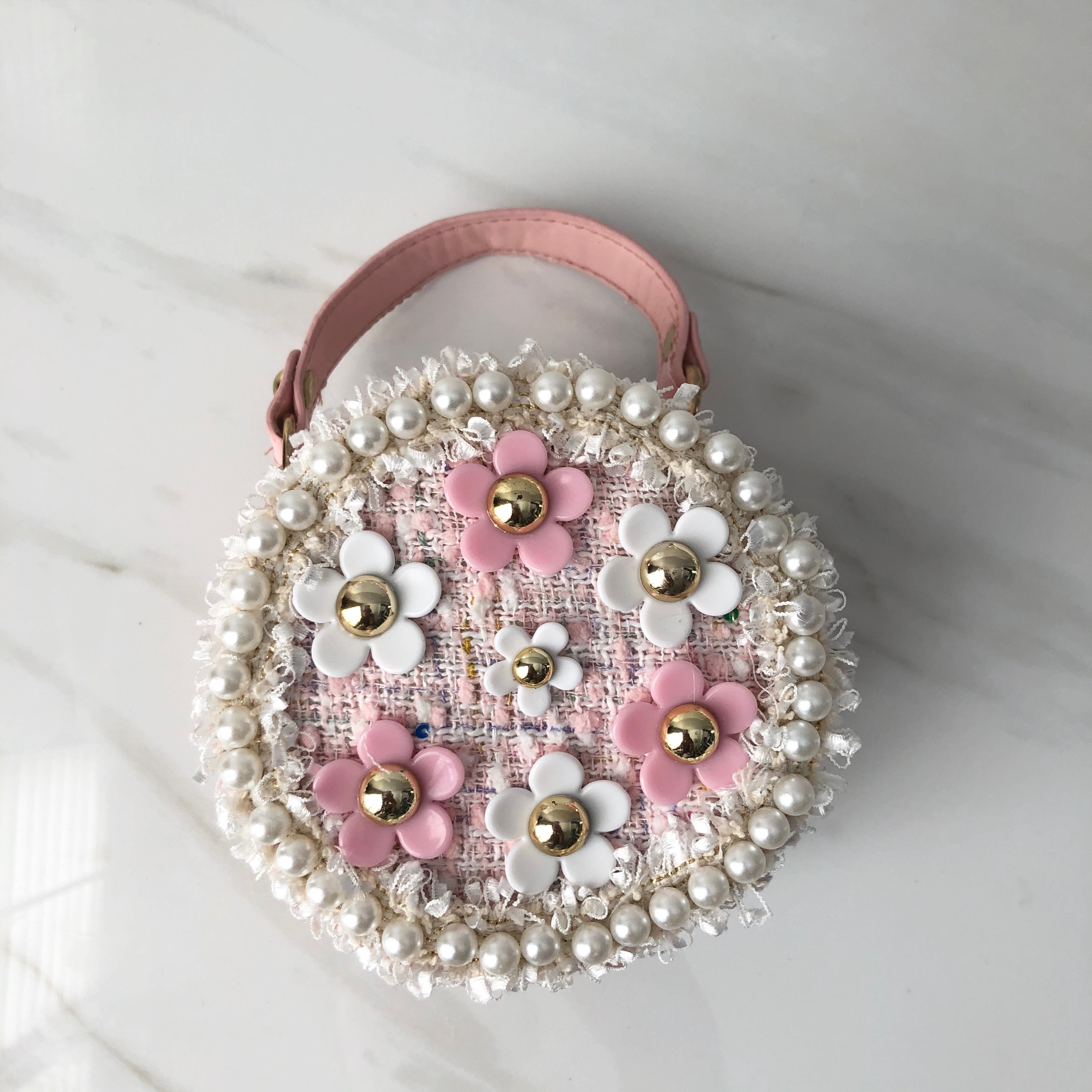 Small Flower Decor Handbag Portable Faux Pearl Beaded - Temu